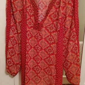 Zac and Rachel sheer red bohemian summer weight long sleeve top Xl